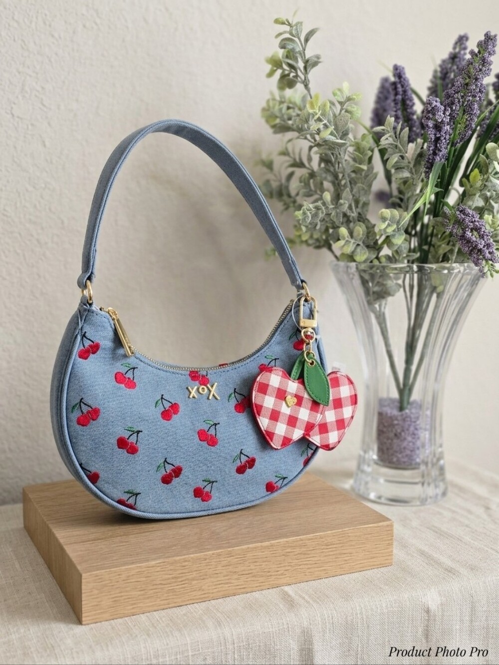 Betsey Johnson NWT Denim Cherry Shoulder Bag With Charm